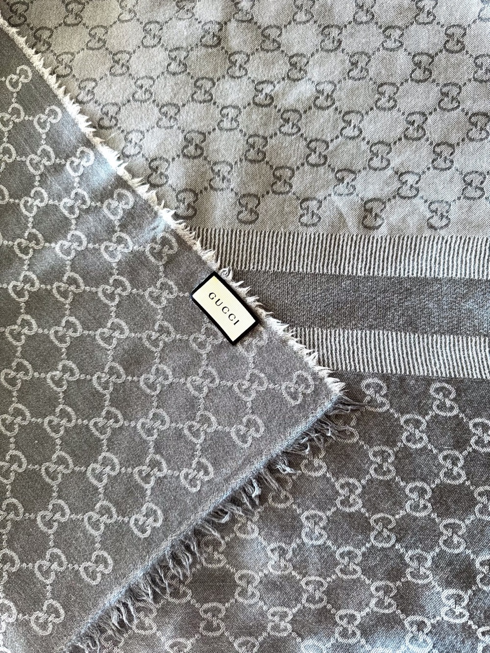 Gucci Gray Grey GG Jacquard Double Sided Scarf